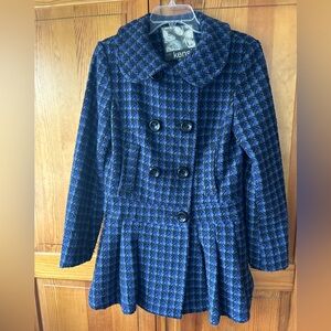 Kensie Women's Houndstooth Pea Coat in Blue and Black Size S